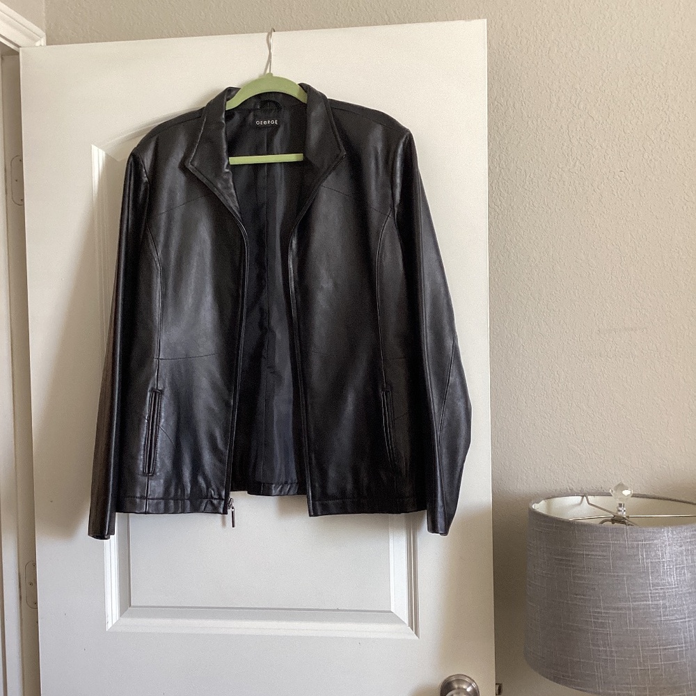 George black lined leather coat